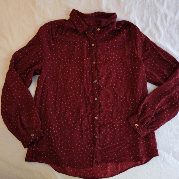 Lands' End Tops - Lands' End Women's Burgundy Button Down Red Polka Dot sz 16